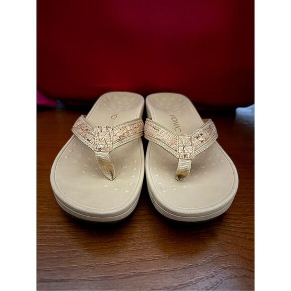 Vionic High Tide Platform slip on sandals, flip-flop, thong, gold, cork - Picture 1 of 9